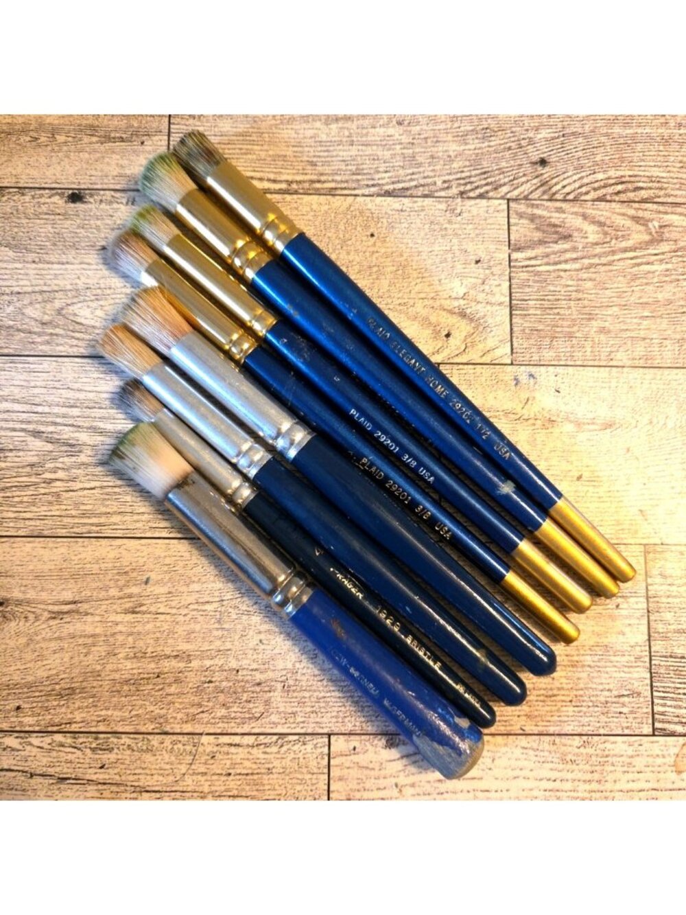 8 Used But Good Stencil Brushes Plaid Loew Cornell PJs